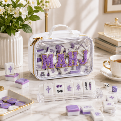 Mahjong Tile Bag White & Purple PVC Clear