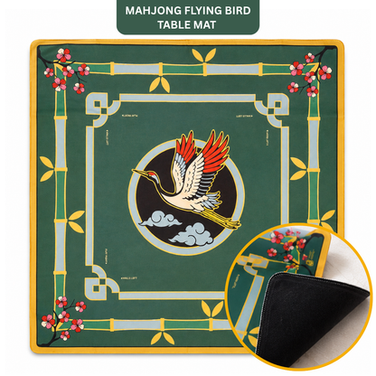 Mahjong Table Mat Green with Flying Bird Print - 31 x 31 inches