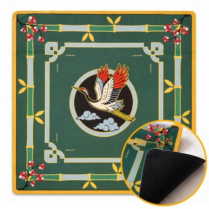 Mahjong Table Mat Green with Flying Bird Print - 31 x 31 inches