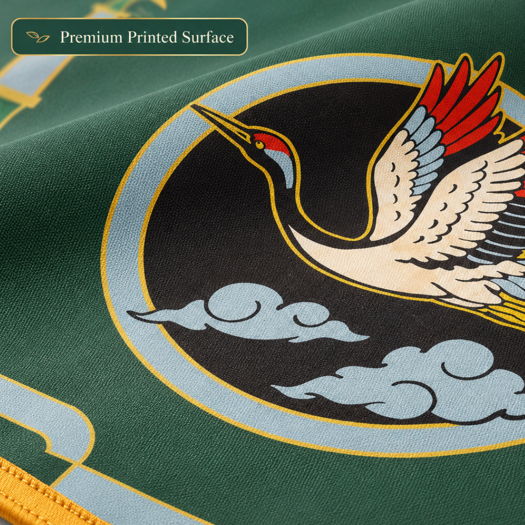 Mahjong Table Mat Green with Flying Bird Print - 31 x 31 inches