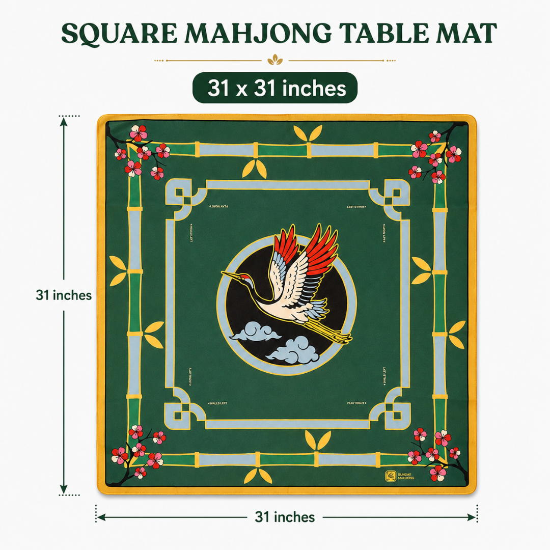 Mahjong Table Mat Green with Flying Bird Print - 31 x 31 inches