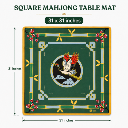 Mahjong Table Mat Green with Flying Bird Print - 31 x 31 inches