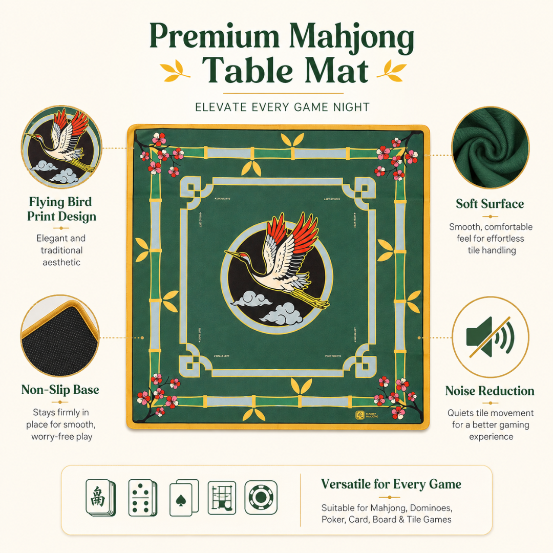 Mahjong Table Mat Green with Flying Bird Print - 31 x 31 inches