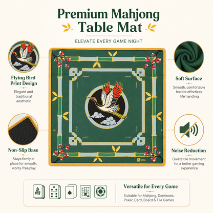 Mahjong Table Mat Green with Flying Bird Print - 31 x 31 inches
