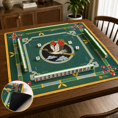 Mahjong Table Mat Green with Flying Bird Print - 31 x 31 inches
