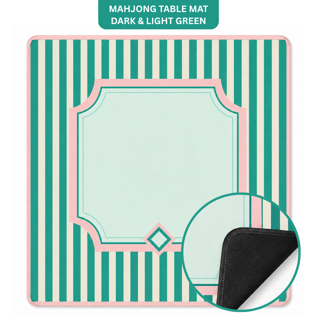 Mahjong Table Mat Dark & Light Green Print - 31 X 31 inches