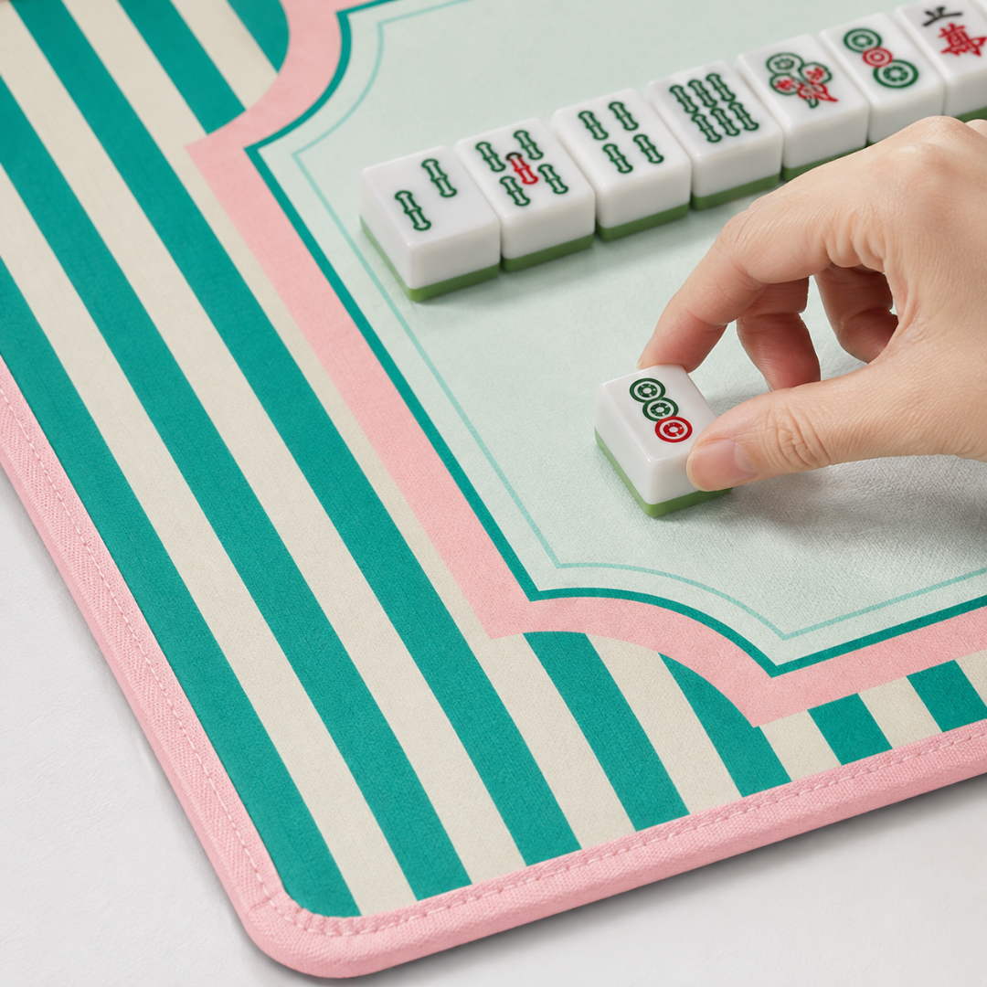 Mahjong Table Mat Dark & Light Green Print - 31 X 31 inches
