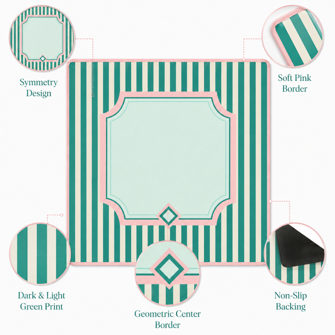 Mahjong Table Mat Dark & Light Green Print - 31 X 31 inches