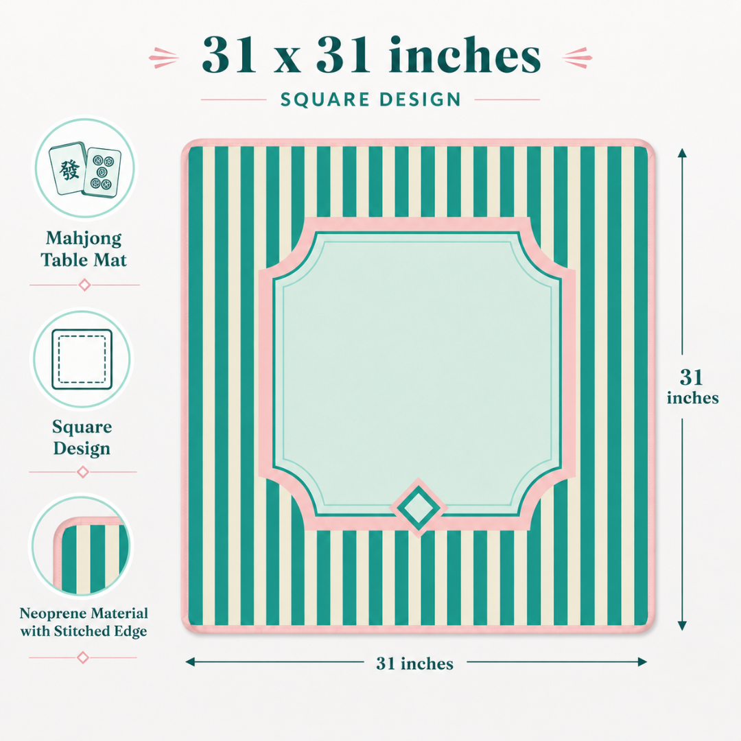 Mahjong Table Mat Dark & Light Green Print - 31 X 31 inches