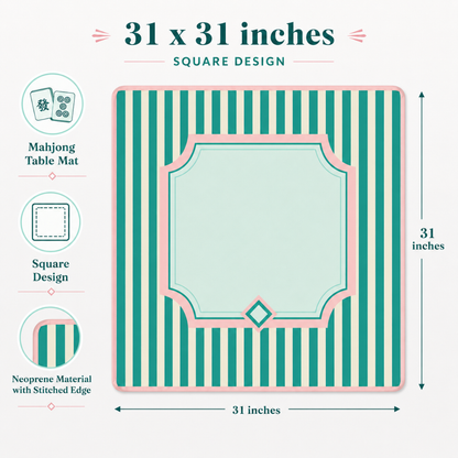 Mahjong Table Mat Dark & Light Green Print - 31 X 31 inches