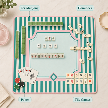 Mahjong Table Mat Dark & Light Green Print - 31 X 31 inches