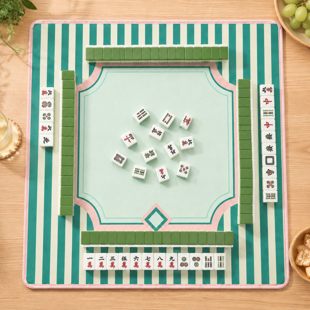 Mahjong Table Mat Dark & Light Green Print - 31 X 31 inches