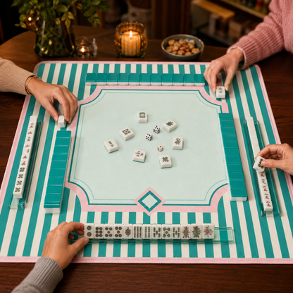 Mahjong Table Mat Dark & Light Green Print - 31 X 31 inches
