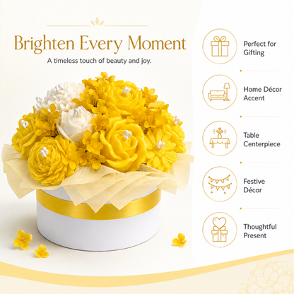 Yellow & White Flower Bouquet Aroma Candle Set with Tray
