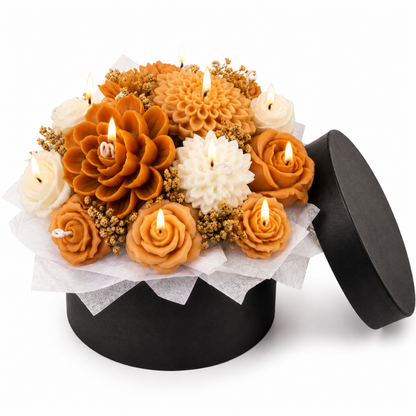 Beige & White Flower Bouquet Aroma Candle Set with Tray