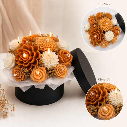 Beige & White Flower Bouquet Aroma Candle Set with Tray