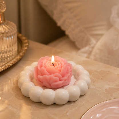 Pink & White Flower Bouquet Aroma Candle Set with Tray
