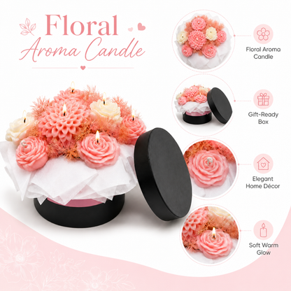 Pink & White Flower Bouquet Aroma Candle Set with Tray