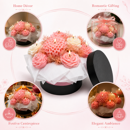 Pink & White Flower Bouquet Aroma Candle Set with Tray