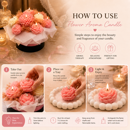 Pink & White Flower Bouquet Aroma Candle Set with Tray