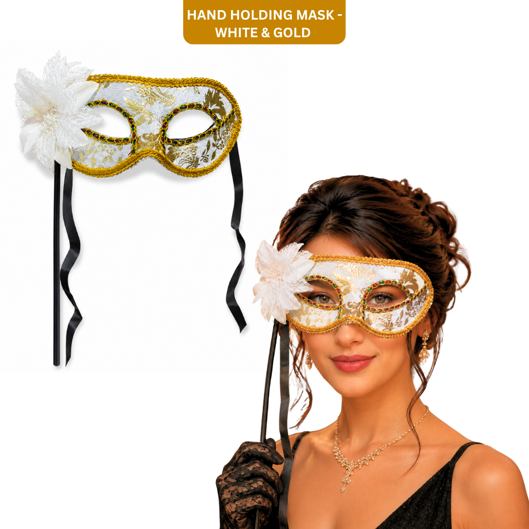 Hand Holding Mask - White & Gold