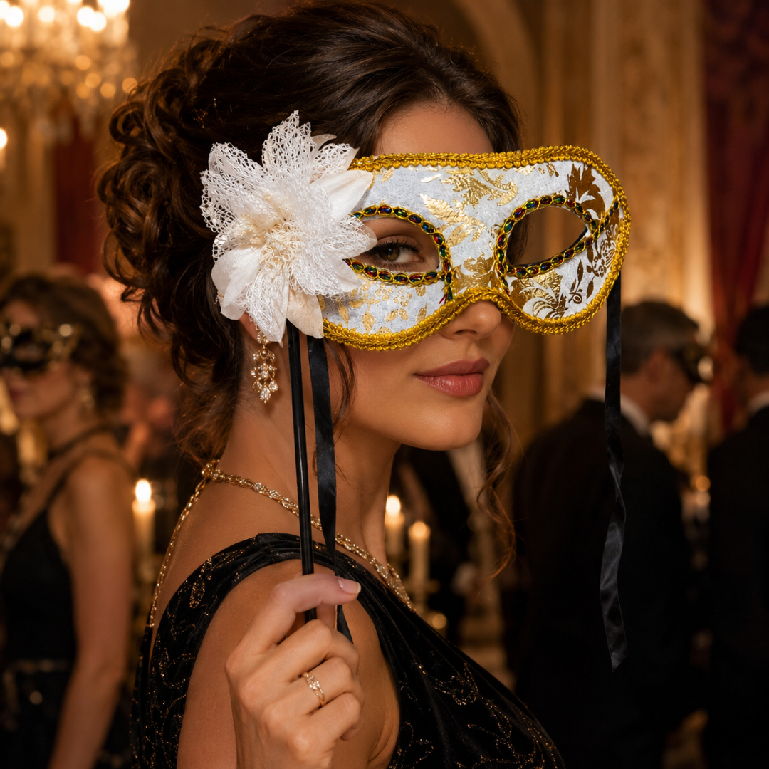 Hand Holding Mask - White & Gold