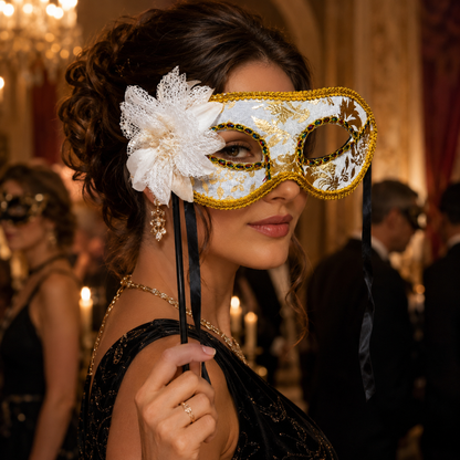 Hand Holding Mask - White & Gold
