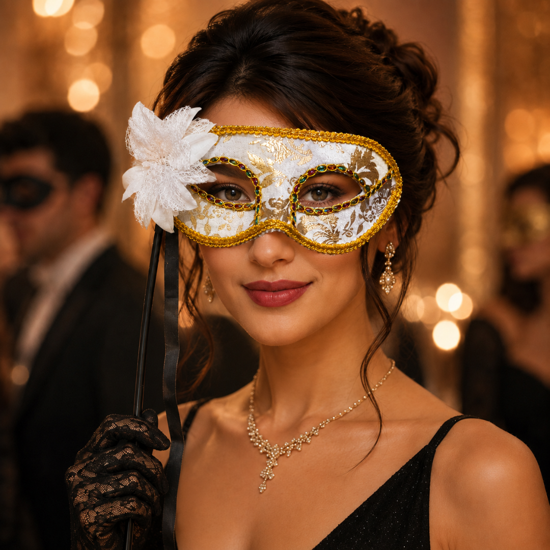 Hand Holding Mask - White & Gold
