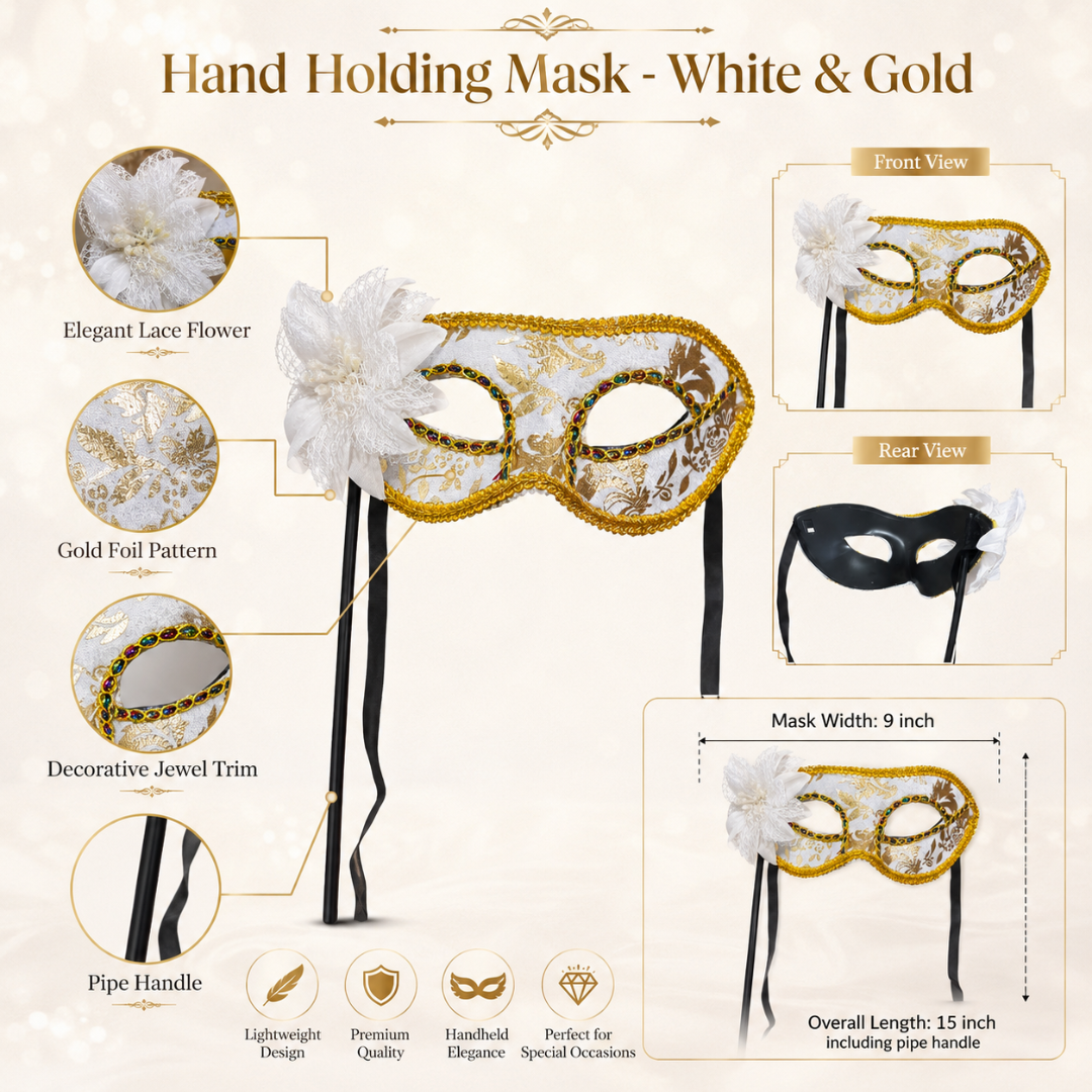 Hand Holding Mask - White & Gold