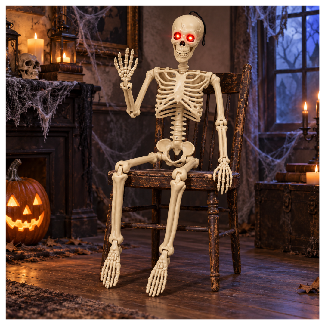 Glowing Eyes Hanging Skeleton Halloween Decoration - 3FT