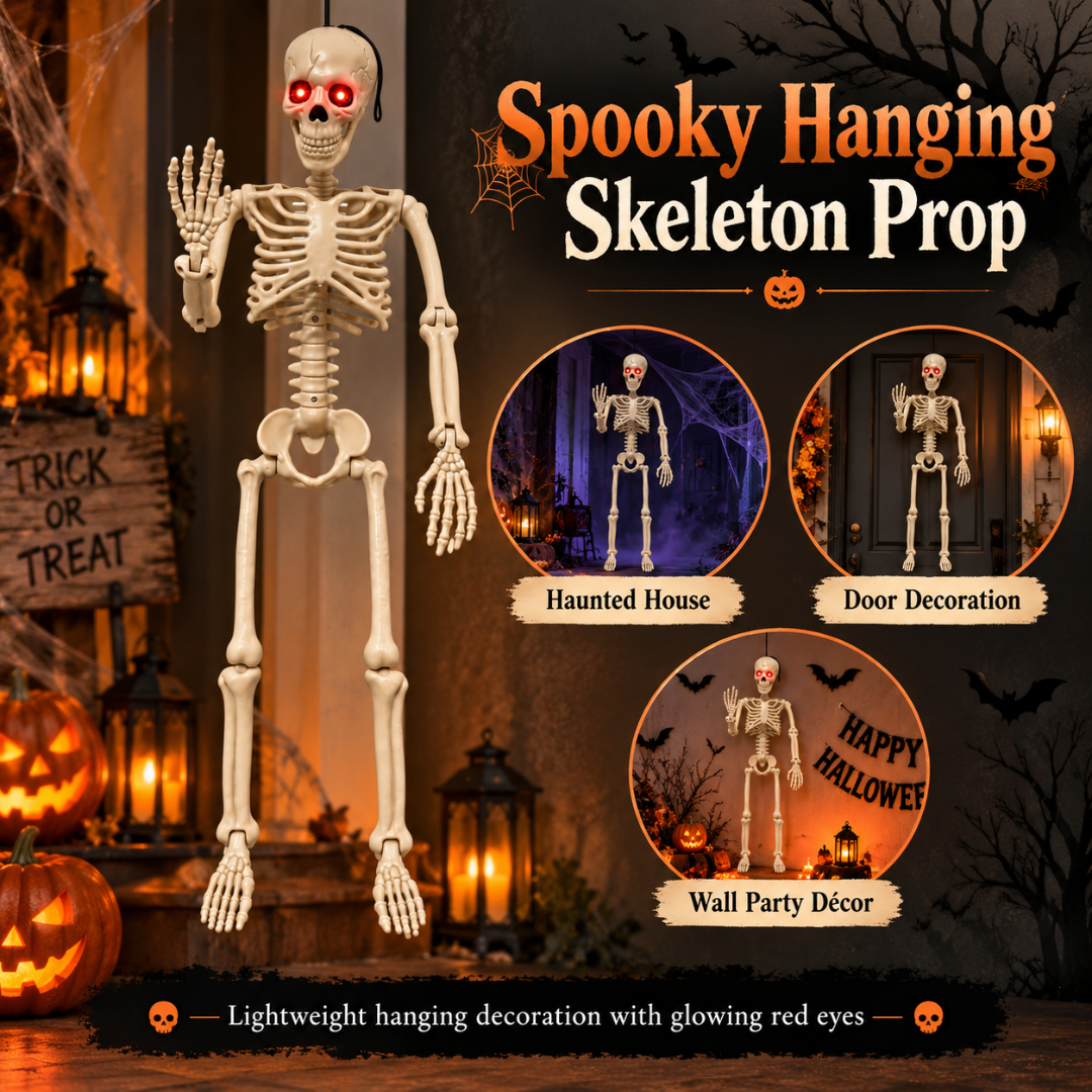 Glowing Eyes Hanging Skeleton Halloween Decoration - 3FT