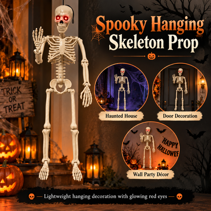 Glowing Eyes Hanging Skeleton Halloween Decoration - 3FT