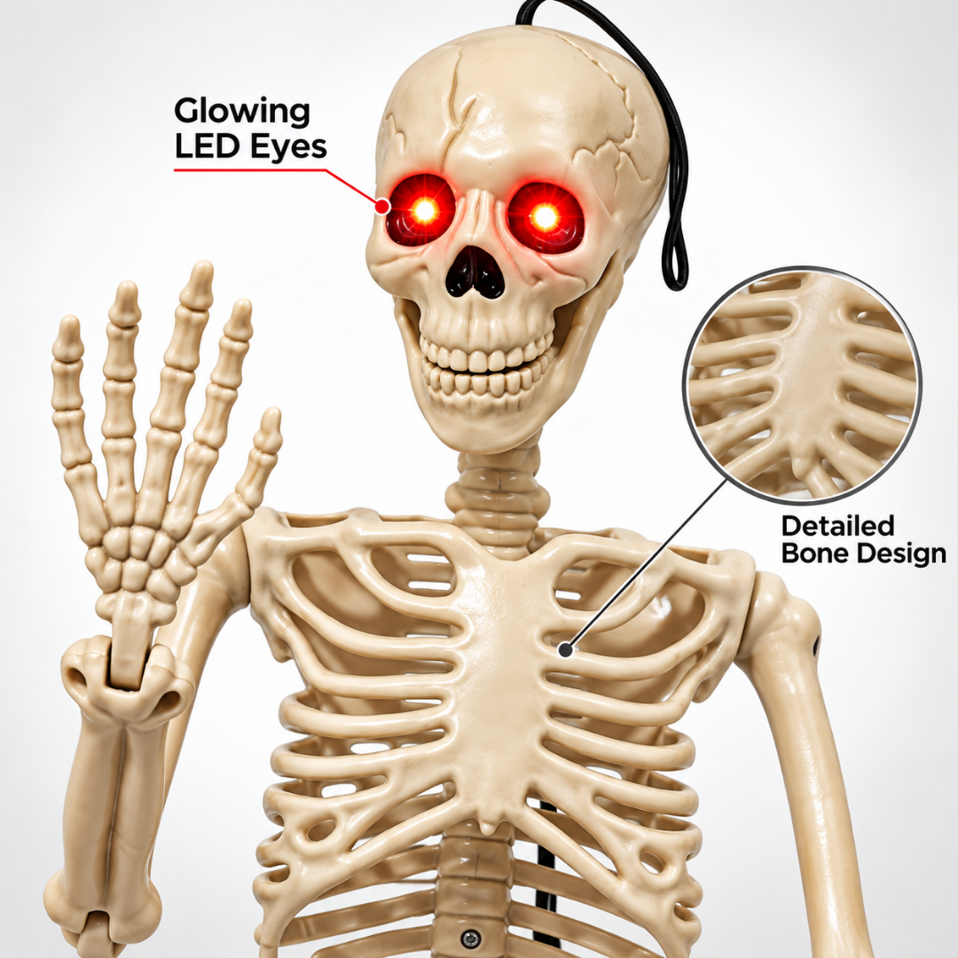 Glowing Eyes Hanging Skeleton Halloween Decoration - 3FT