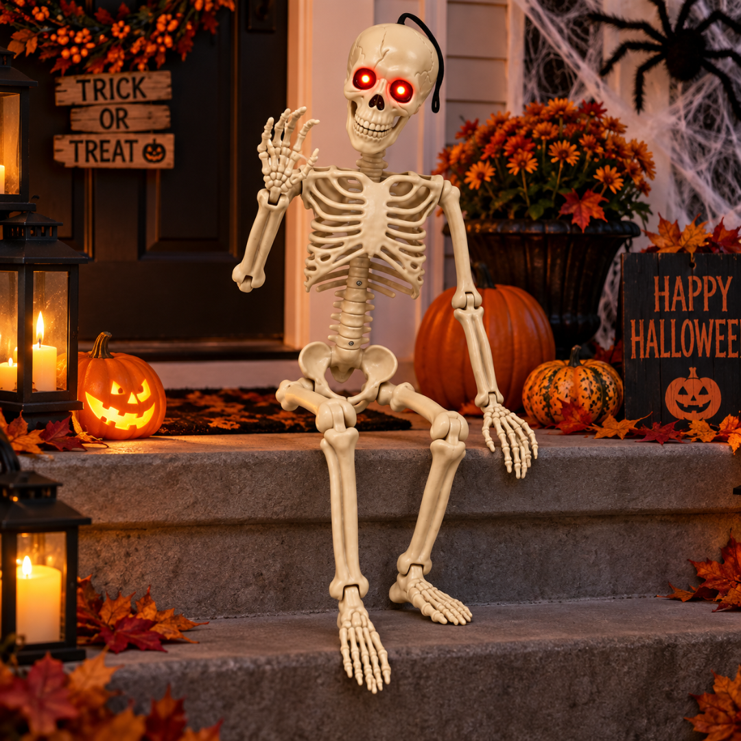 Glowing Eyes Hanging Skeleton Halloween Decoration - 3FT