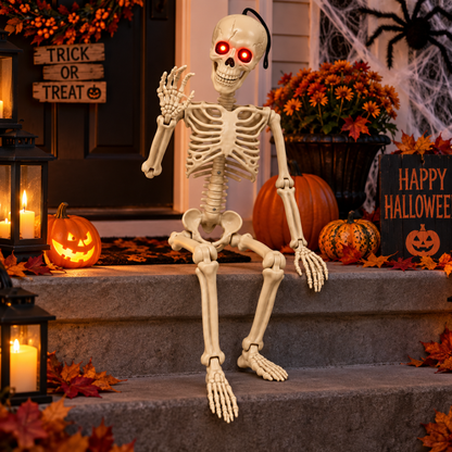 Glowing Eyes Hanging Skeleton Halloween Decoration - 3FT