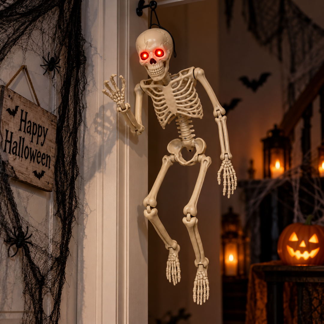 Glowing Eyes Hanging Skeleton Halloween Decoration - 3FT