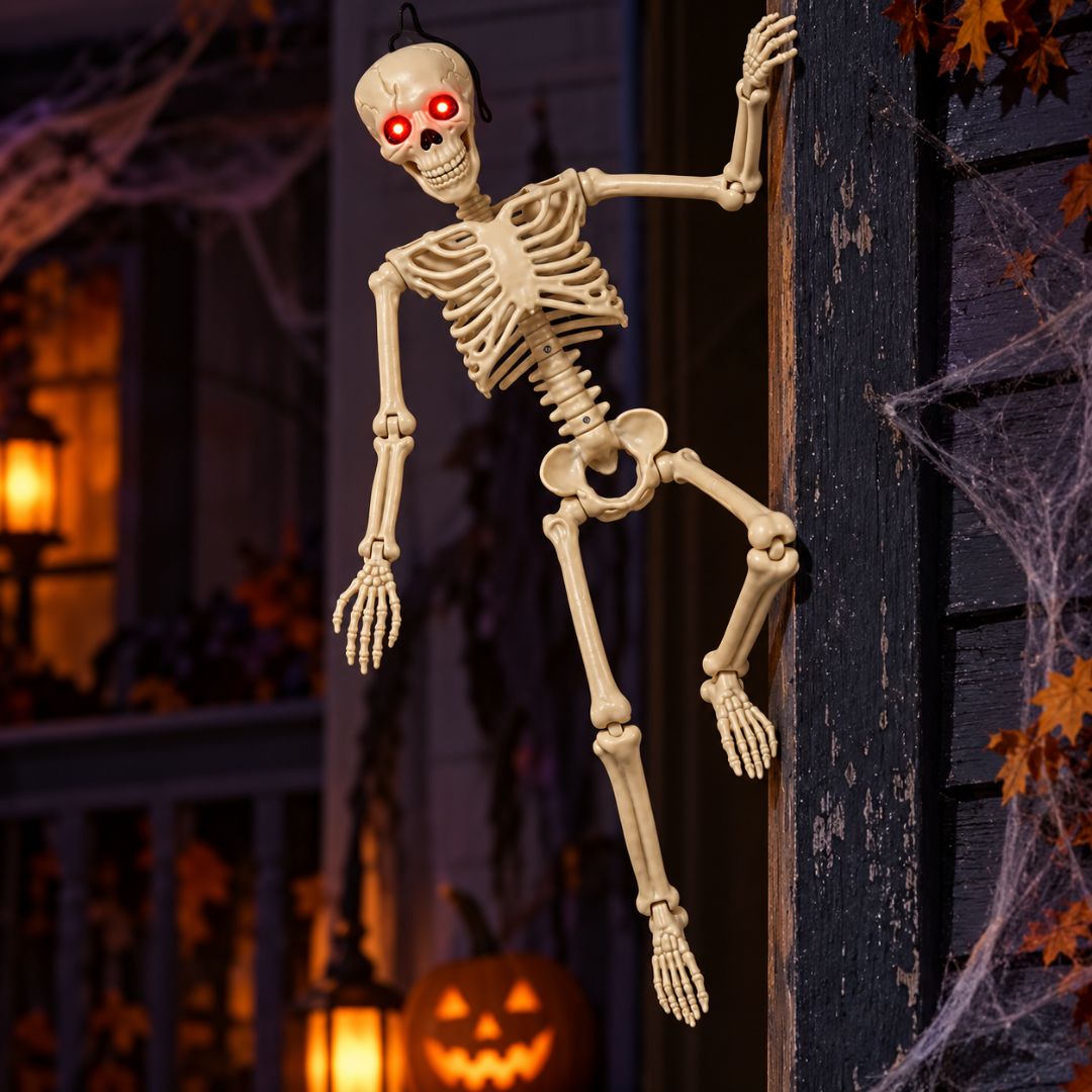 Glowing Eyes Hanging Skeleton Halloween Decoration - 3FT