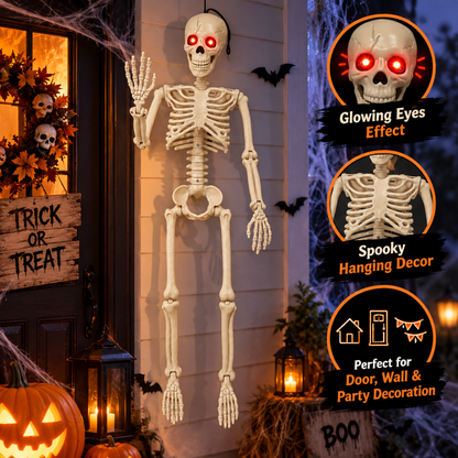 Glowing Eyes Hanging Skeleton Halloween Decoration - 3FT