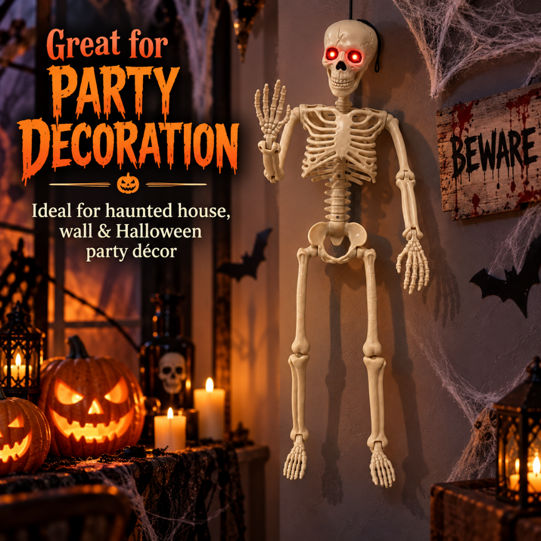 Glowing Eyes Hanging Skeleton Halloween Decoration - 3FT