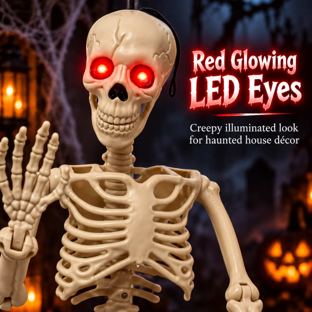 Glowing Eyes Hanging Skeleton Halloween Decoration - 3FT