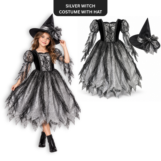 Silver Witch Costume with Hat - Size M  - Age 5 to 7