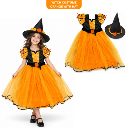 Witch Costume Orange with Hat - Size M - Age 5 to 7