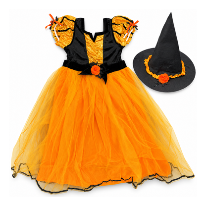 Witch Costume Orange with Hat - Size M - Age 5 to 7