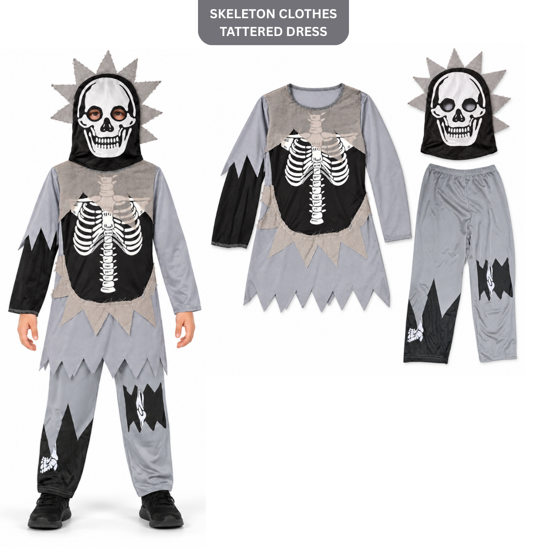 Skeleton Clothes Tattered Dress - Size M - Age 5 to 7
