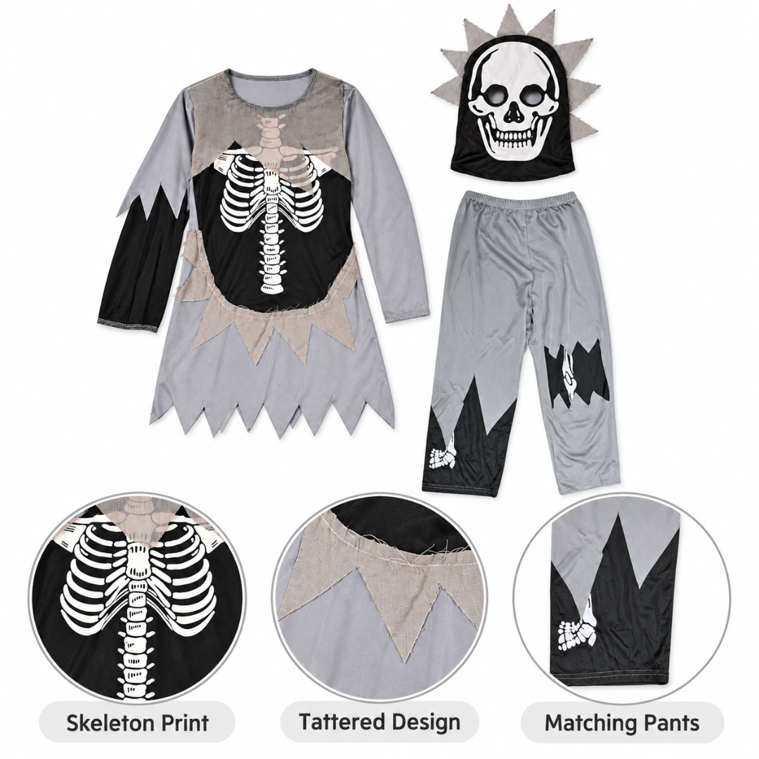 Skeleton Clothes Tattered Dress - Size L - Age 7 to 9