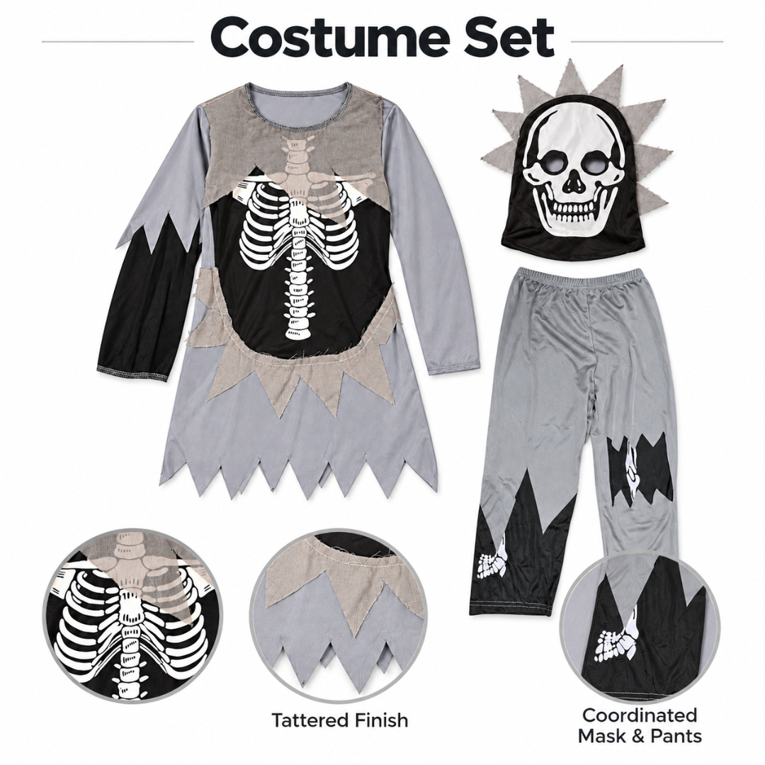 Skeleton Clothes Tattered Dress - Size L - Age 7 to 9