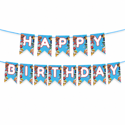 Paw Theme Paper Happy Birthday Banner | Cute Dog Paw Print Hanging Decoration for Kids Birthday Party