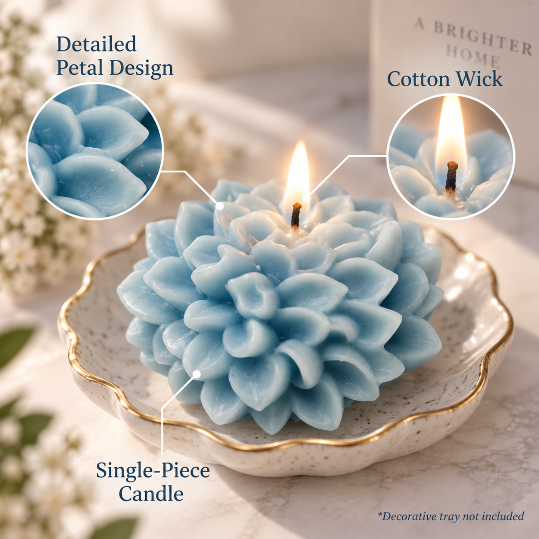 Blue & White Flower Luxury Aroma Candle Bouquet in Gift Box | Decorative Floral Scented Candle Arrangement for Gifting & Celebrations