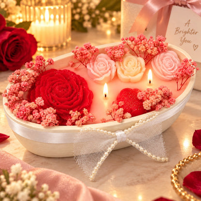 Luxury Peony Boat Aroma Candle on Ceramic Platter | Decorative Floral Scented Candle with Peony & Rose Design