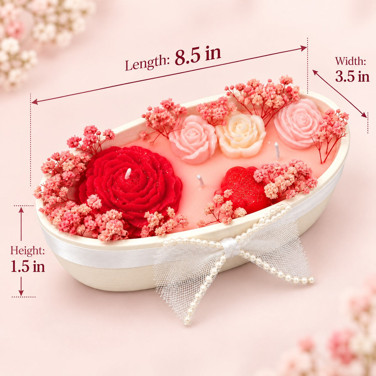 Luxury Peony Boat Aroma Candle on Ceramic Platter | Decorative Floral Scented Candle with Peony & Rose Design